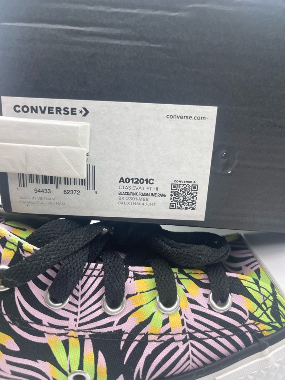 Converse WMNS CTAS EVA Lift Hi A01201C Blk/Pink Foam/Lime Rave Platform Sneakers - Picture 15 of 16